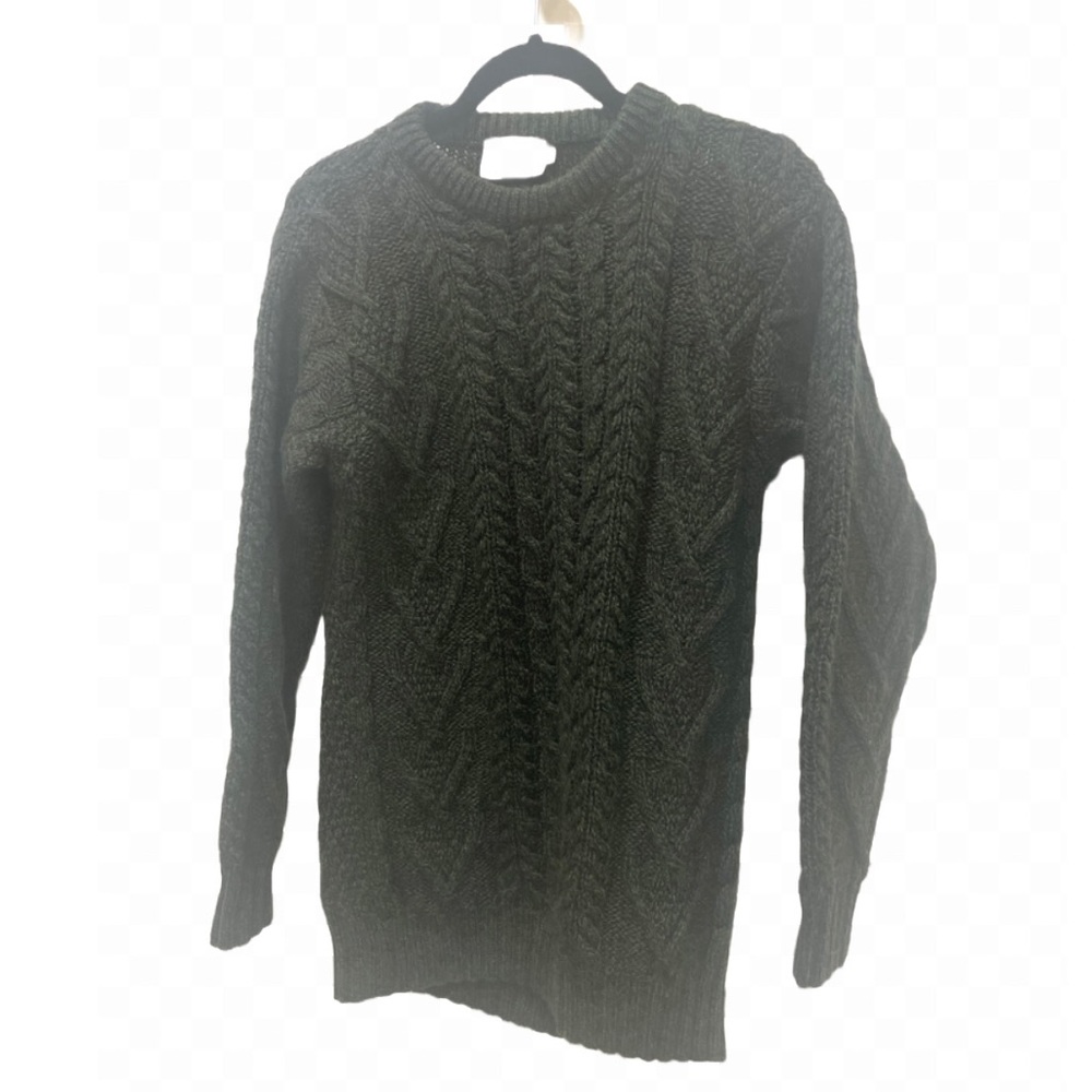 SAOL Ireland 100% wool cable knit crew neck olive green sweater small